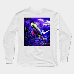 watercolor parrot dinosaur storm nightmare Long Sleeve T-Shirt